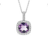 1 3/4 Carat (ctw) Amethyst Pendant Necklace with Diamond Accentin Sterling Silver with Chain